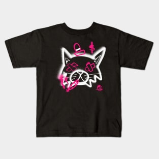 Graffiti Cat Street Wear Pink Mood Signs Monday Mood Cat with Plasters Kids T-Shirt